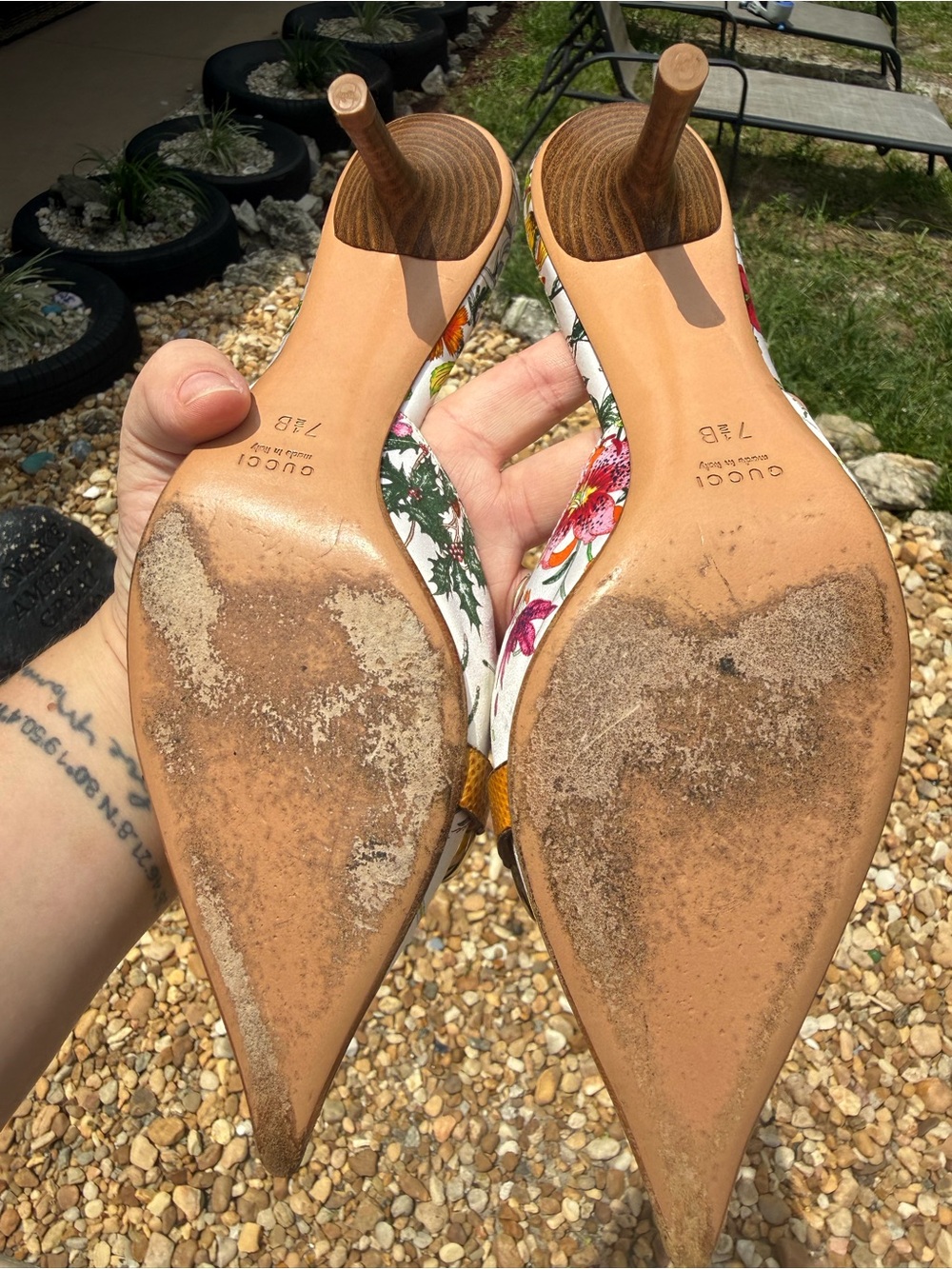 Gucci Vintage Rare White Floral Pointed Toe Slingback Mules with Horsebit - Picture 3 of 5